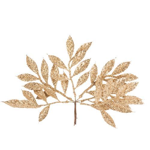 BRANCHE DE FEUILLAGE PAILLETTES CUIVRE 20CM (x6)