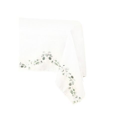 NAPPE TISSU BLANCHE LISERE FEUILLAGE SAUGE 1.45x2.40M