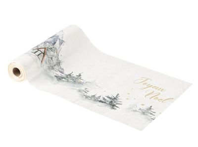 CHEMIN DE TABLE VELOURS BLANC "JOYEUX NOEL" VERT ET OR 28CMX3M