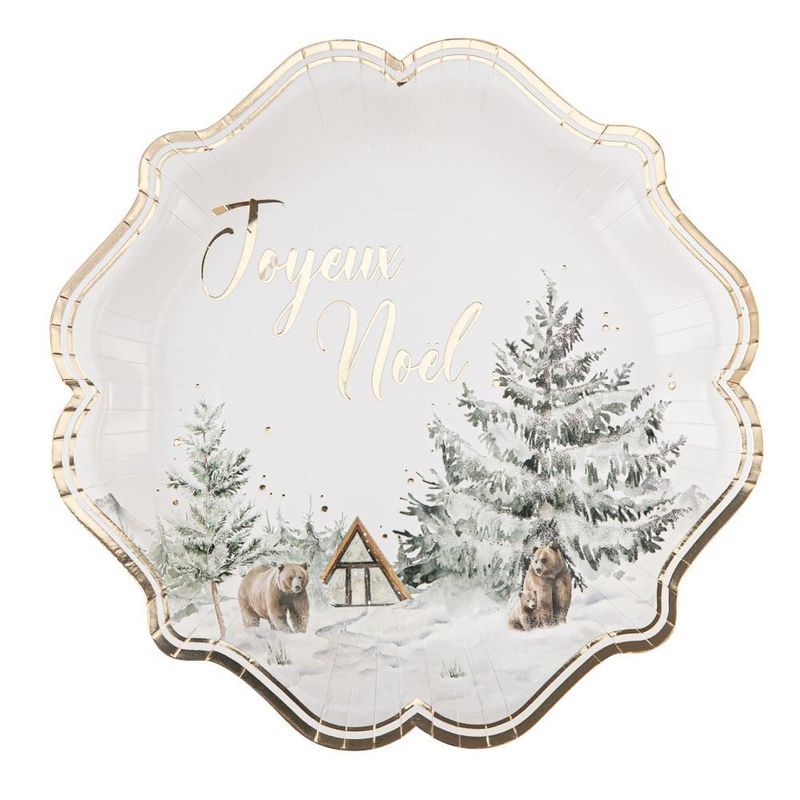 ASSIETTE BLANCHE "JOYEUX NOEL" VERT ET OR 22.5CM (x8)