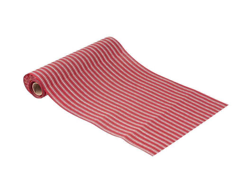 CHEMIN DE TABLE TISSU RAYURE ROUGES ET BLANCHES 28CMx3M