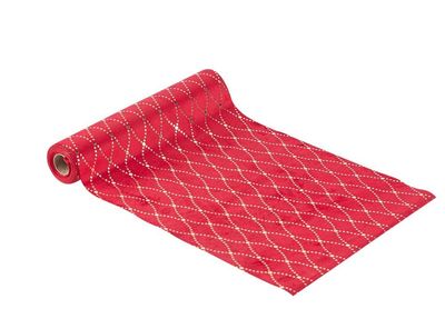 CHEMIN DE TABLE VELOURS ROUGE CROISILLONS OR 28CMx3M