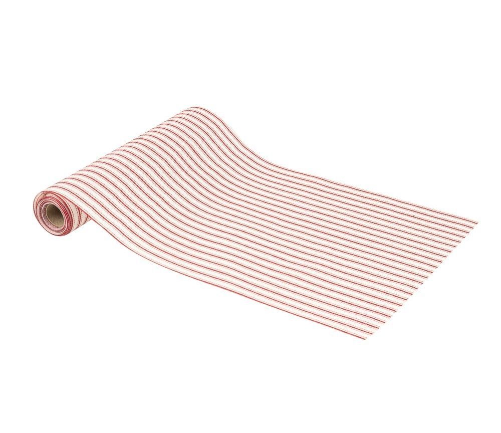 CHEMIN DE TABLE TISSU RAYURES BLANCHES ROUGE ET OR 28CMx3M