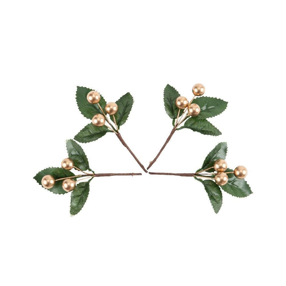 BRANCHE DE FEUILLAGE ET BAIES OR 9.5CM (x4)
