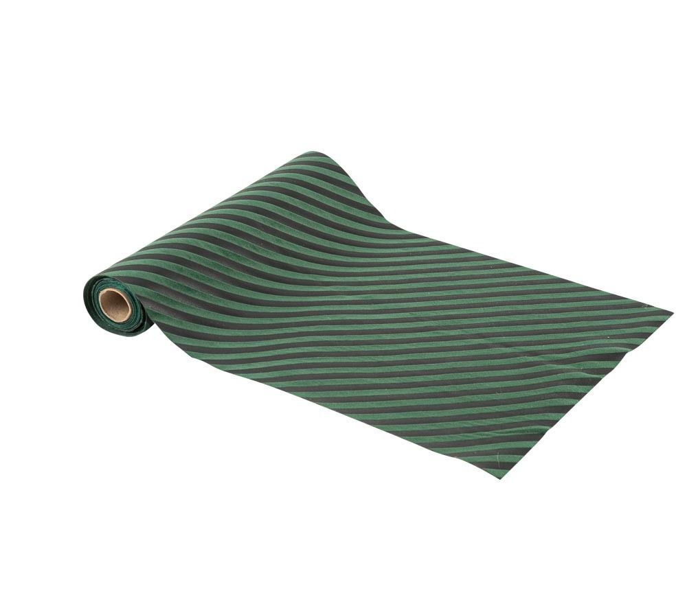 CHEMIN DE TABLE RAYE VELOURS ET SATIN VERT 28CMx3M