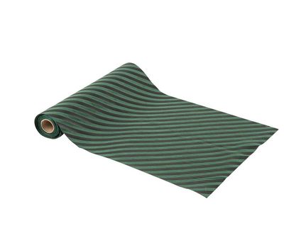 CHEMIN DE TABLE RAYE VELOURS ET SATIN VERT 28CMx3M
