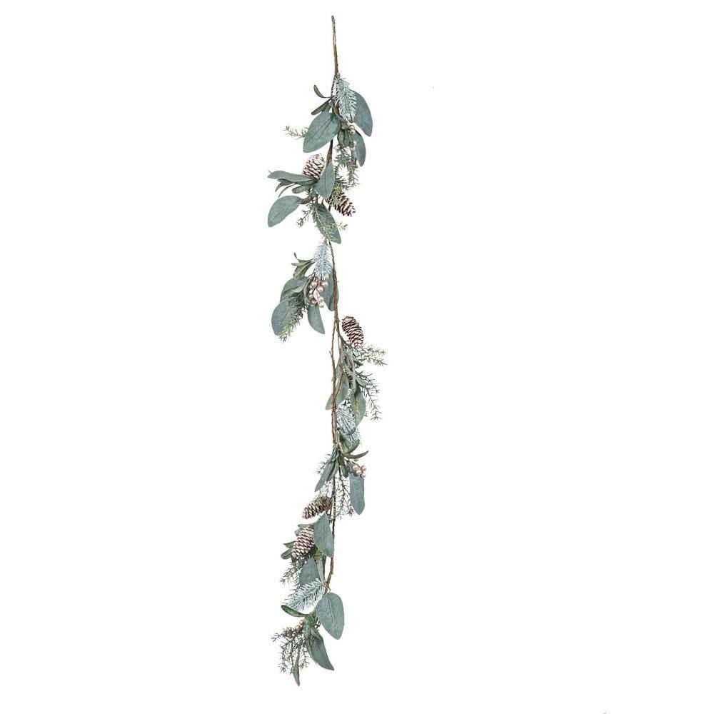 GUIRLANDE FEUILLAGE, POMMES DE PIN ET BAIES ARGENT 1.20M