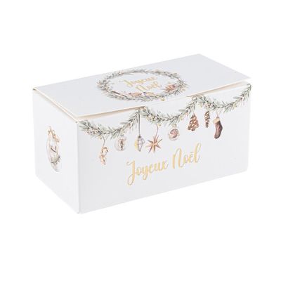 BOITE A CHOCOLAT "JOYEUX NOEL" BLANCHE VERT ET OR 10x5CM (x4)