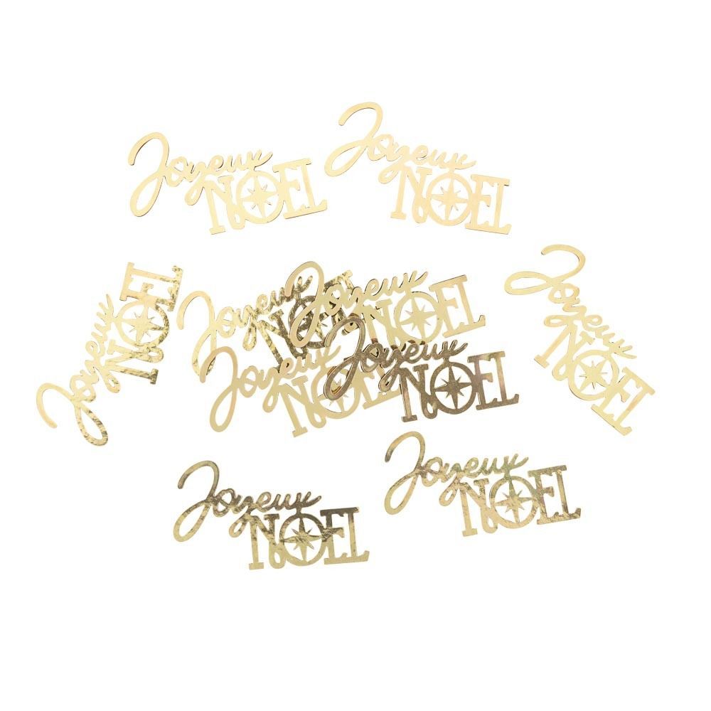 CONFETTIS "JOYEUX NOEL" BOIS DORE 6x3.5CM (x10)