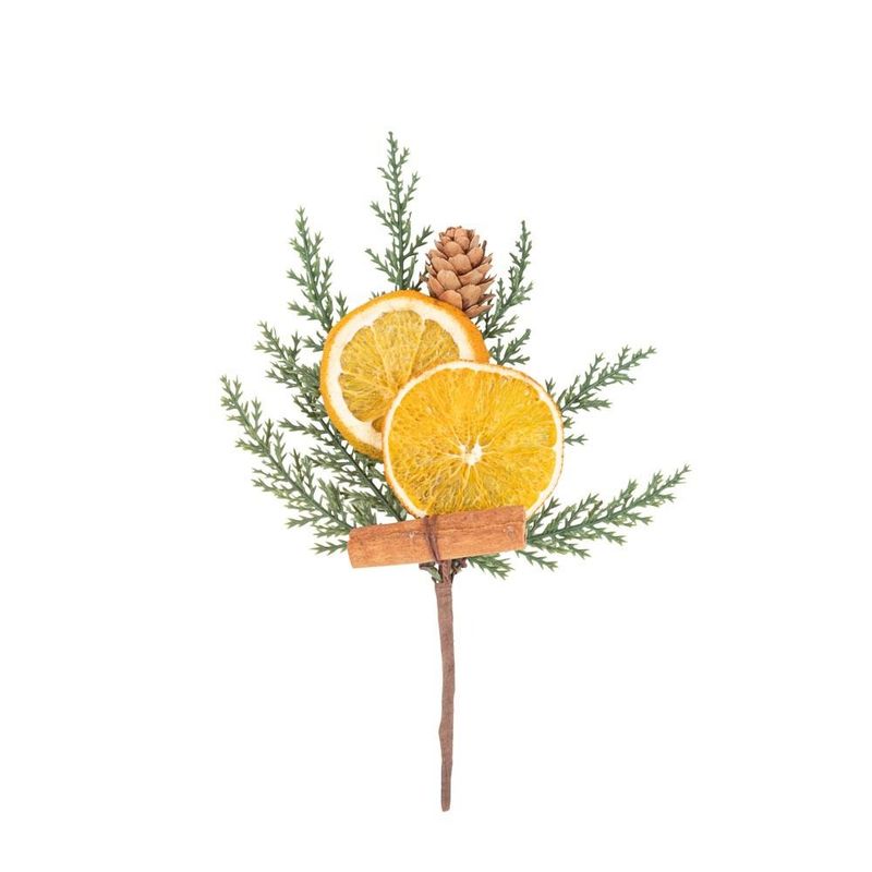 BRANCHE DE SAPIN, ORANGES SECHEES, CANNELLE ET POMME DE PIN 18CM