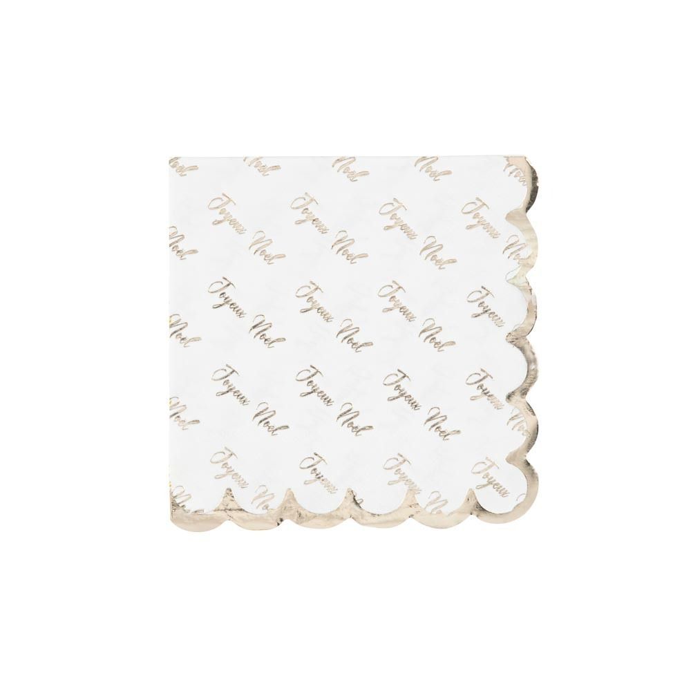 SERVIETTE COCKTAIL "JOYEUX NOEL" BLANC VERT ET OR 25CM (20)