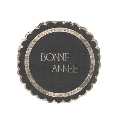 SERVIETTE RONDE SERVIETTE RONDE "BONNE ANNEE" NOIR ET OR 32CM (16)