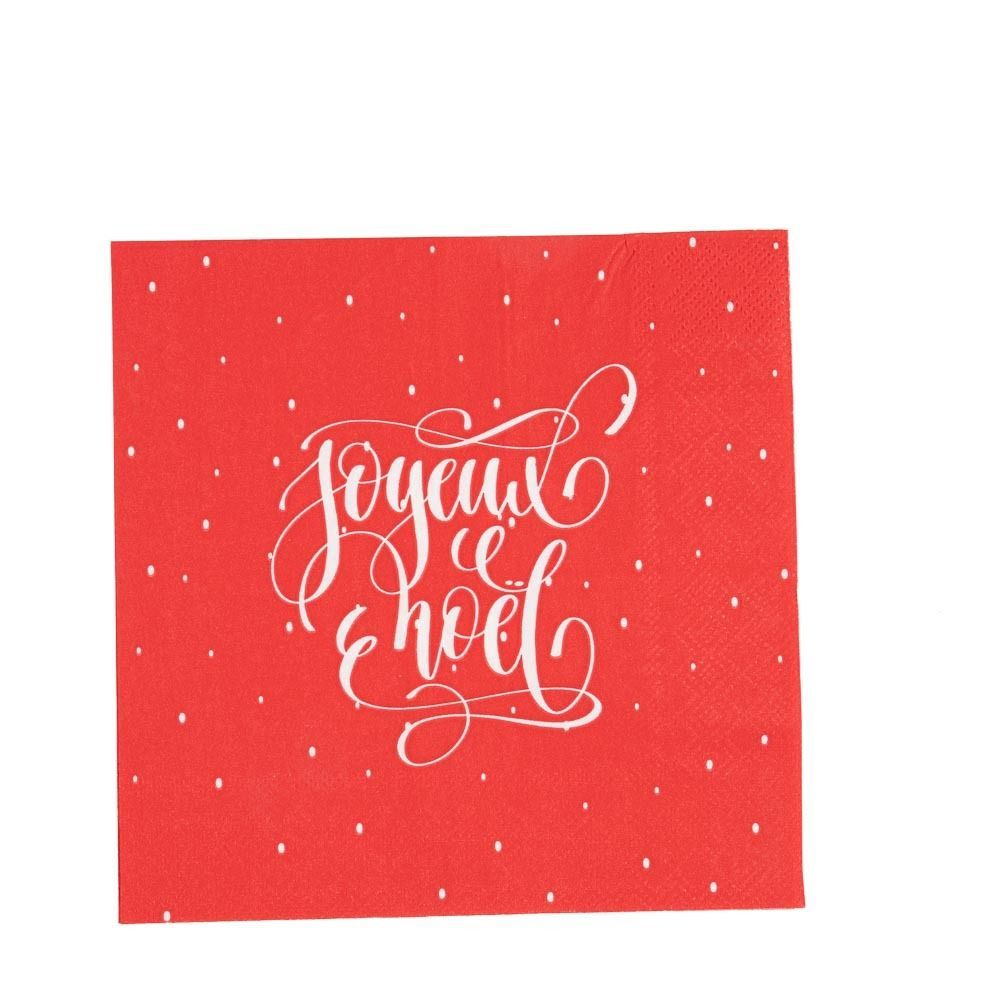 SERVIETTE ROUGE "JOYEUX NOEL" BLANC 33CM (x20)
