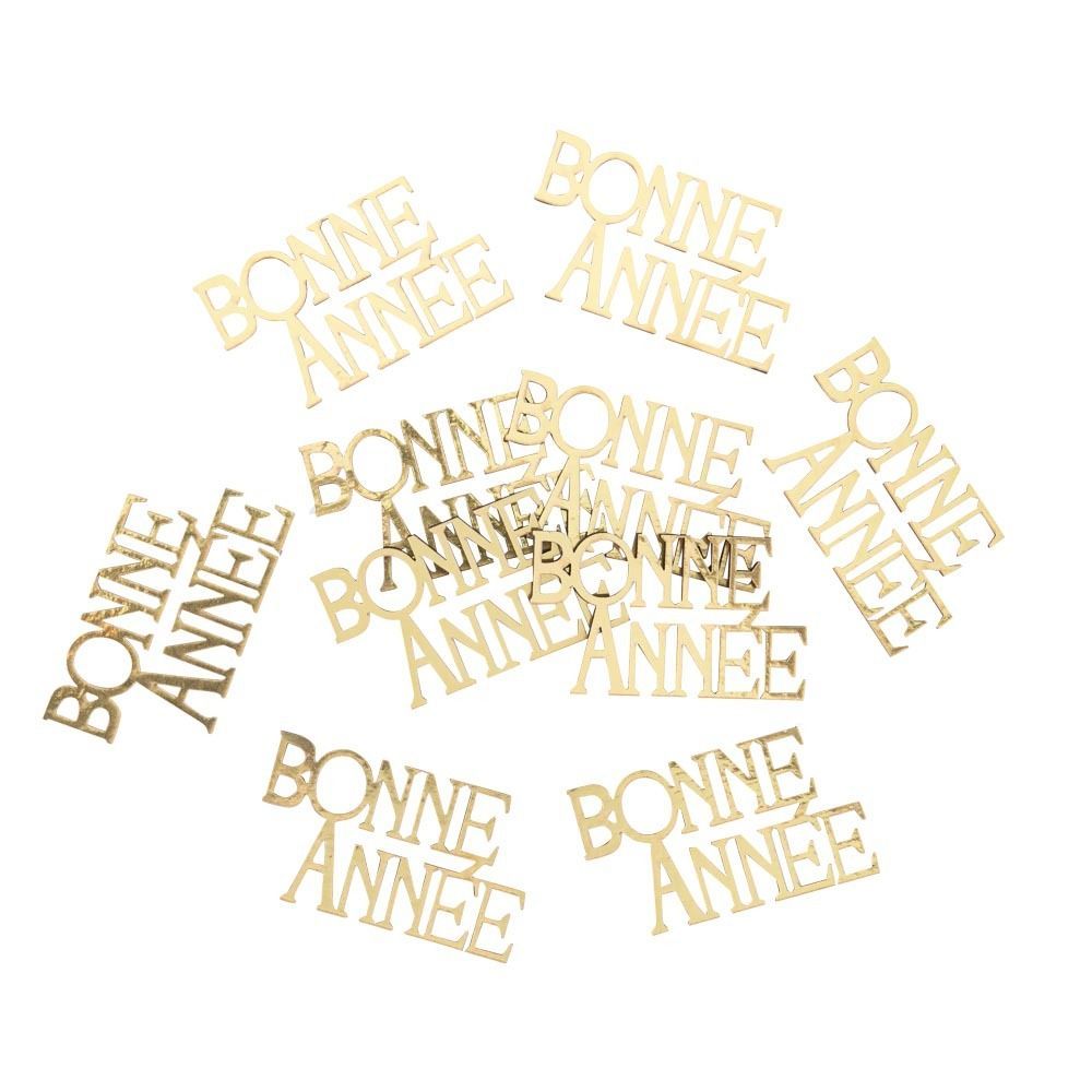 CONFETTIS "BONNE ANNEE" BOIS DORE 6x3.5CM (x10)