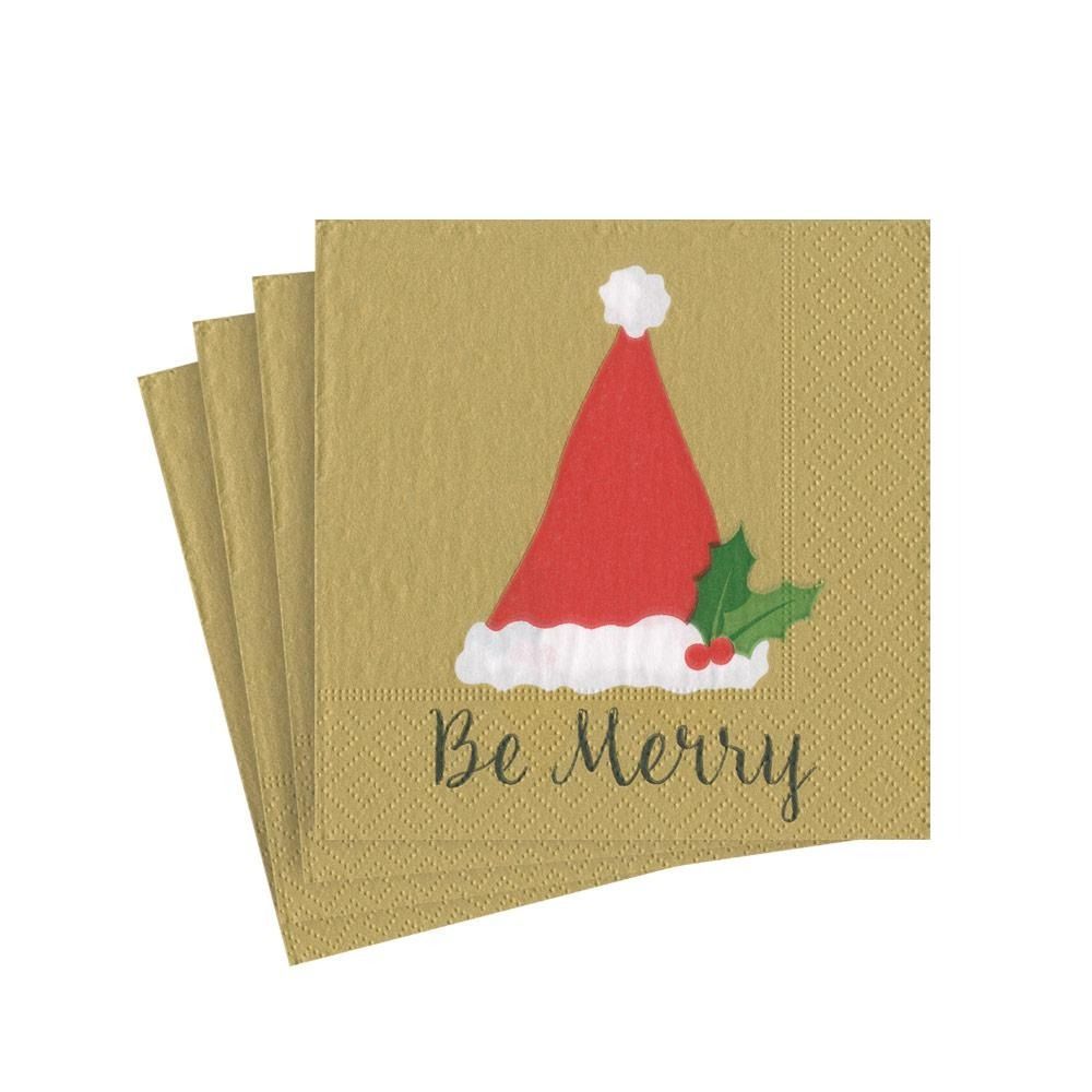 SERVIETTE COCKTAIL BE MERRY FOND OR 25CM (x20)