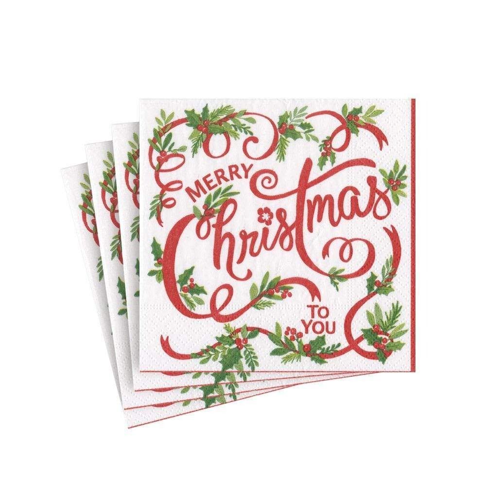 SERVIETTE COCKTAIL "MERRY CHRISTMAS TO YOU" 25CM (x20)