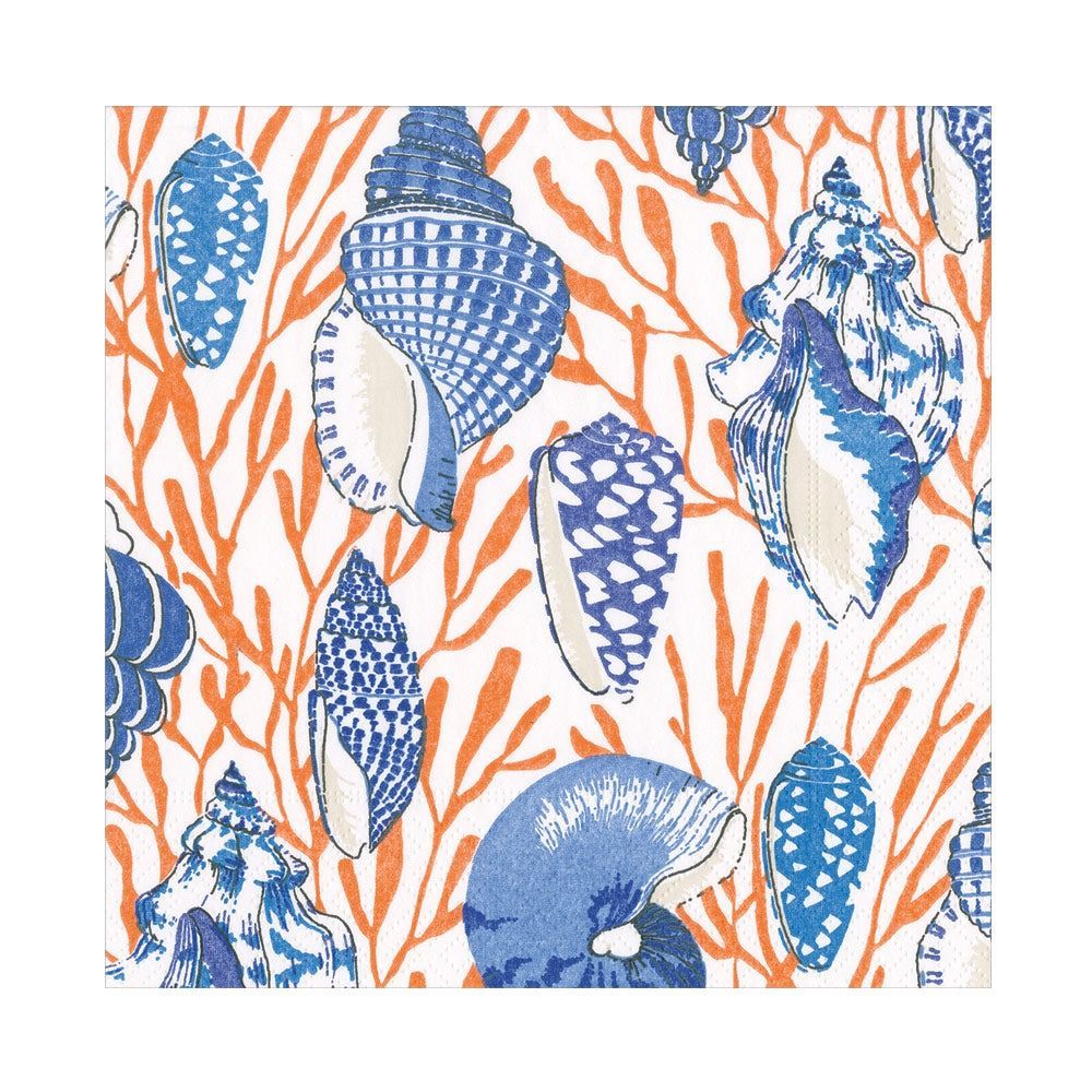 SERVIETTE CORAIL ET COQUILLAGES BLEUS 33CM (x20)