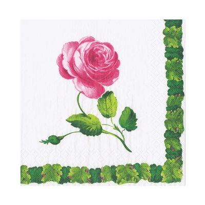 SERVIETTE ROSE LISERE FEUILLAGE 33CM (x20)