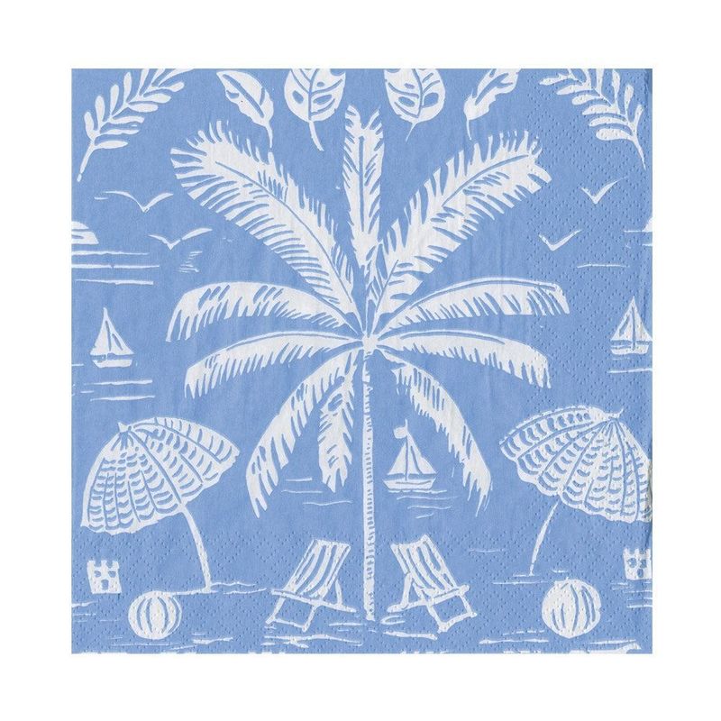 SERVIETTE PALMIER ET PARASOLS BLEU 33CM (x20)