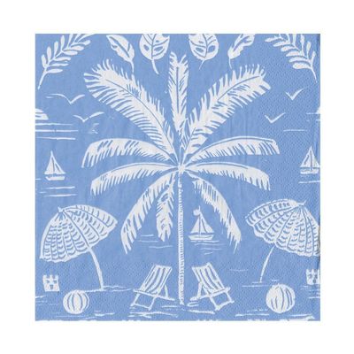 SERVIETTE PALMIER ET PARASOLS BLEU 33CM (x20)