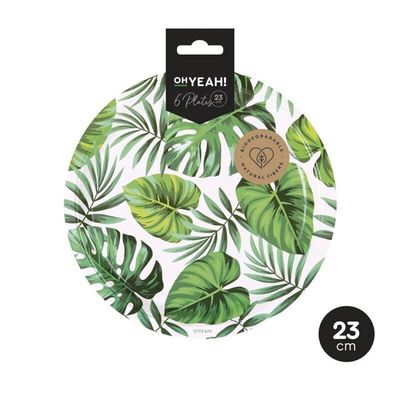 ASSIETTE RONDE FEUILLAGES TROPICALES 23CM (x6)
