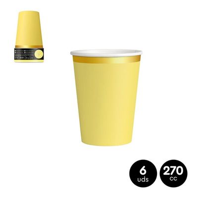 GOBELET CARTON JAUNE PASTEL LISERE OR 27CL (x6)