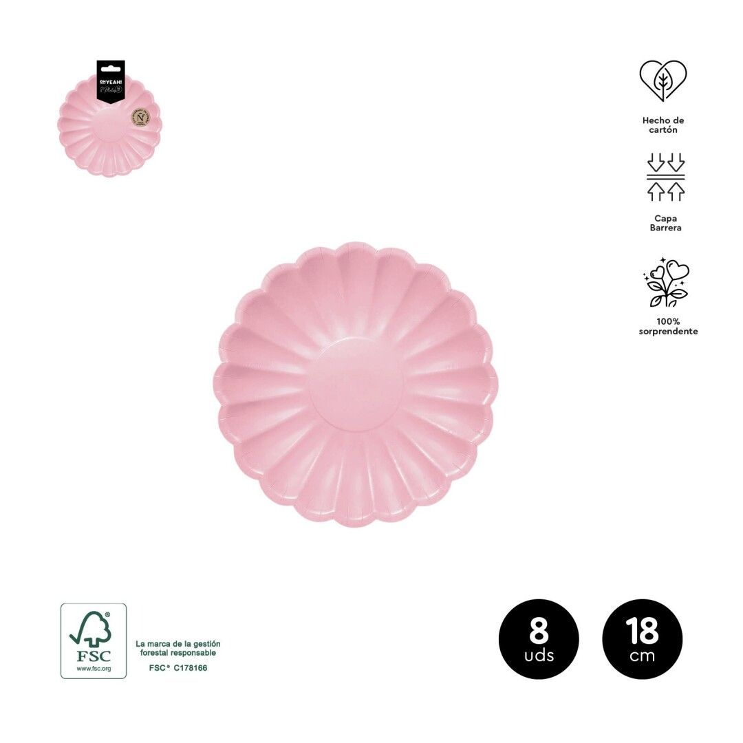 ASSIETTE RONDE ONDULEE ROSE PASTEL 18CM (x8)