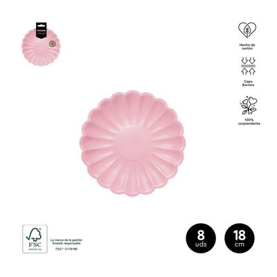 ASSIETTE RONDE ONDULEE ROSE PASTEL 18CM (x8)