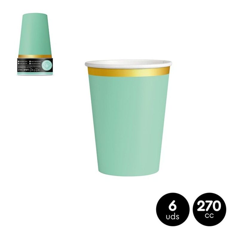 GOBELET CARTON MENTHE PASTEL LISERE OR 27CL (x6)