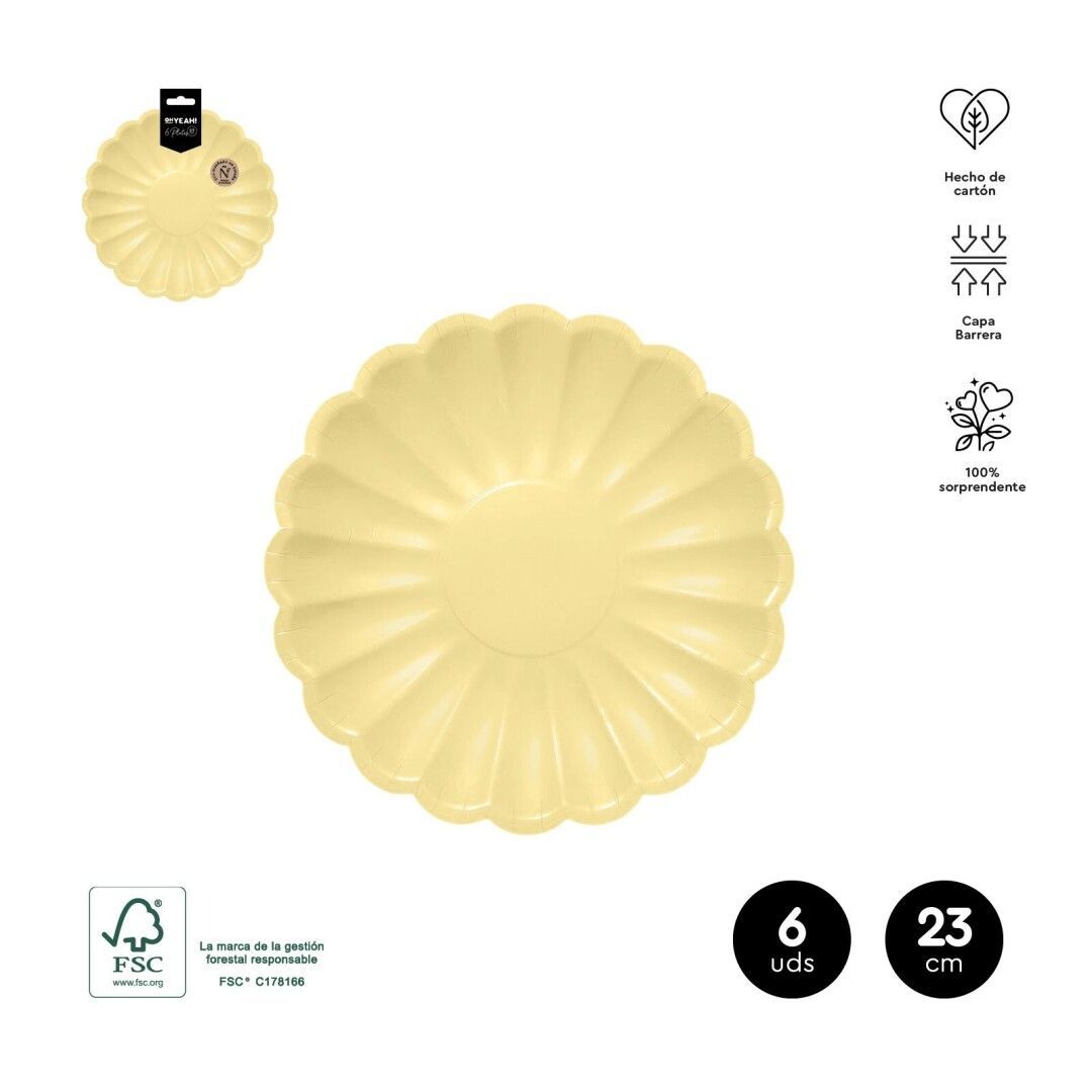 ASSIETTE RONDE ONDULEE JAUNE PASTEL 23CM (x6)
