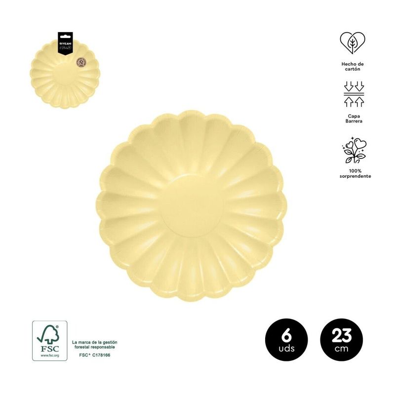ASSIETTE RONDE ONDULEE JAUNE PASTEL 23CM (x6)