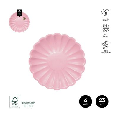 ASSIETTE RONDE ONDULEE ROSE PASTEL 23CM (x6)