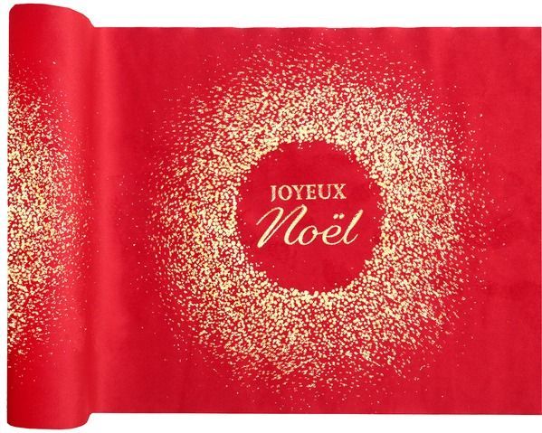 CHEMIN DE TABLE VELOURS ROUGE "JOYEUX NOEL" OR 28CMx2.50M