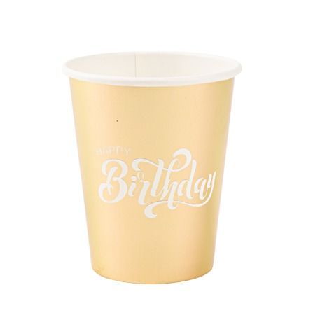 GOBELET "HAPPY BIRTHDAY" BLANC ET OR 25CL (x8)