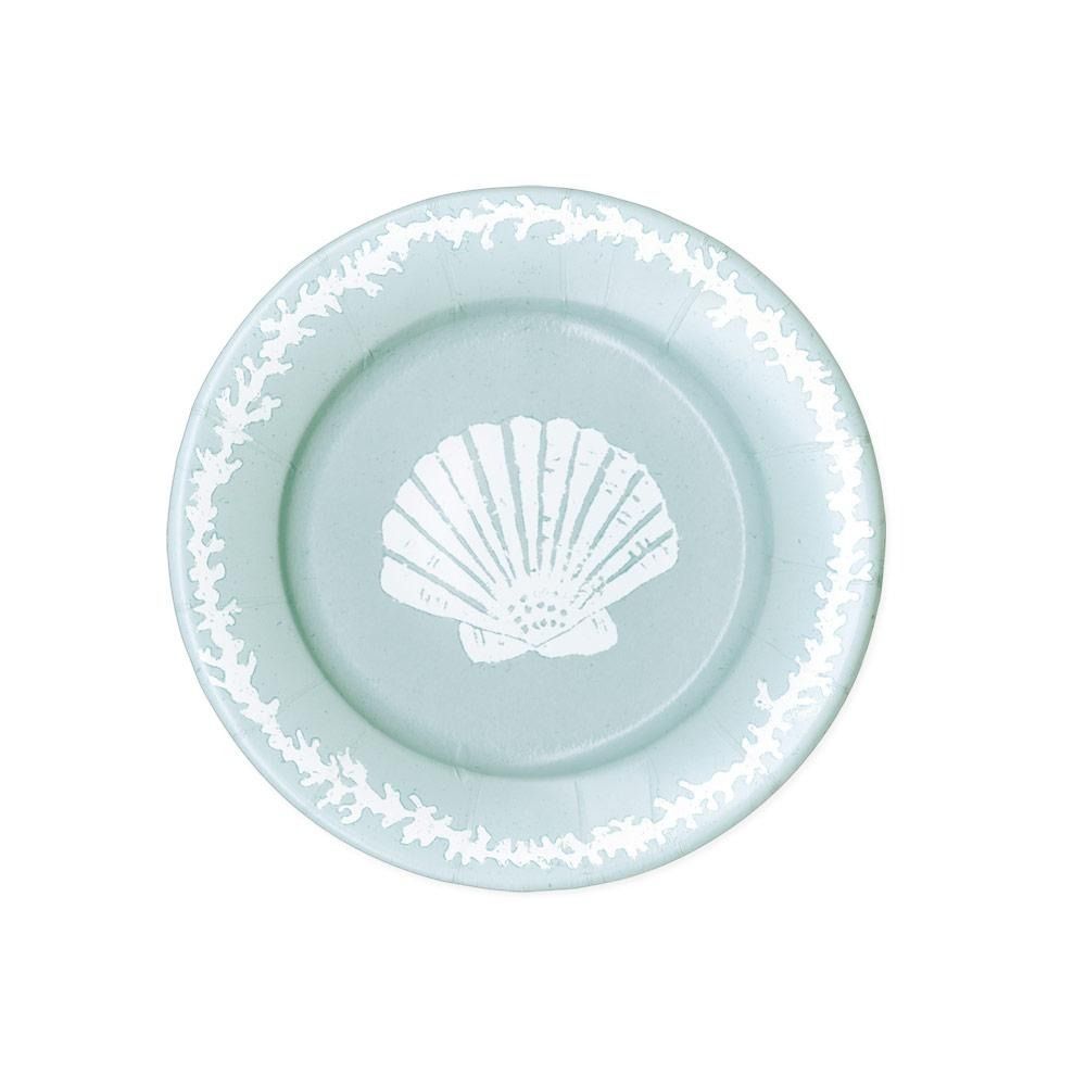 ASSIETTE MOTIF COQUILLAGE BLANC ET BLEU 20CM (x8)