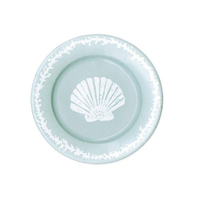 ASSIETTE MOTIF COQUILLAGE BLANC ET BLEU 20CM (x8)