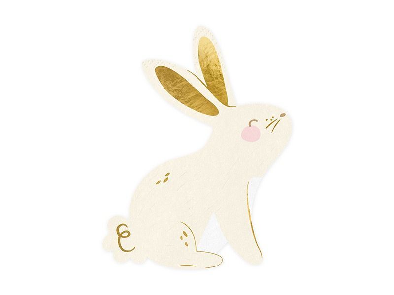 SERVIETTE FORME LAPIN BLANC ET OR 12.5x16CM (x20)
