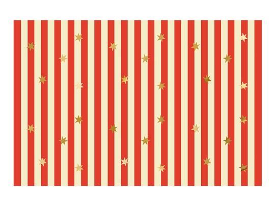 NAPPE PAPIER RAYURES ROUGE ET BLANCHES ETOILES OR 1.80x1.20M