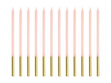 BOUGIE LONGUE ROSE BASE OR 14CM (12)