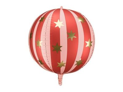 BALLON SPHERE ROUGE ET ROSE ETOILES DOREES 75CM