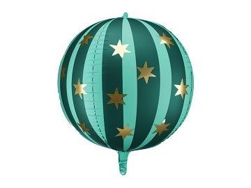 BALLON SPHERE VERT ET MENTHE ETOILES DOREES 75CM