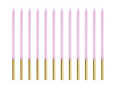 BOUGIE LONGUE LILA BASE OR 14CM (x12)