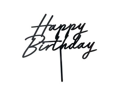 CAKE TOPPER "HAPPY BIRTHDAY" ACRYLIQUE NOIR 16.5CM