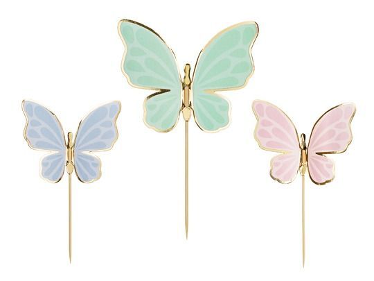 CAKE TOPPER PAPILLON PASTEL 9x6.5CM (x9)