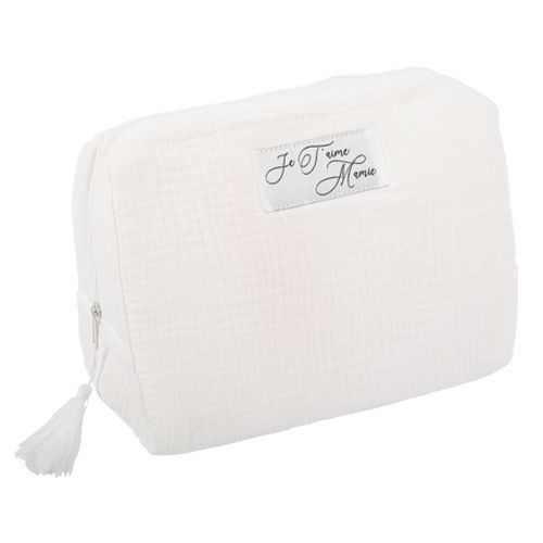 TROUSSE GAZE DE COTON BLANC 16X4X12CM "JE T'AIME MAMIE"