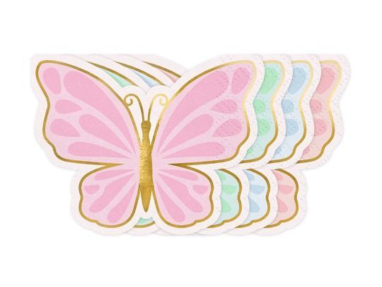SERVIETTE FORME PAPILLON PASTEL ET DORURE 16x12CM (x12)