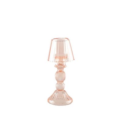 BOUGEOIR ROSE SUR PIED EN VERRE 9x9x21.5CM
