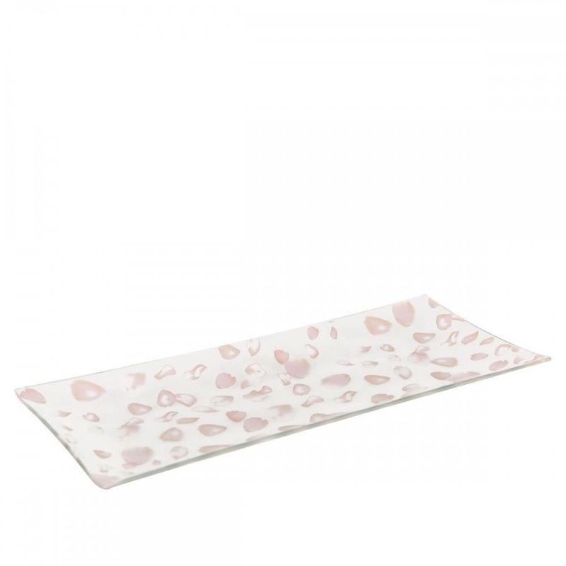 PLAT A GATEAU BLANC PETALES DE ROSE ROSES 36x14CM