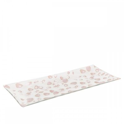 PLAT A GATEAU BLANC PETALES DE ROSE ROSES 36x14CM