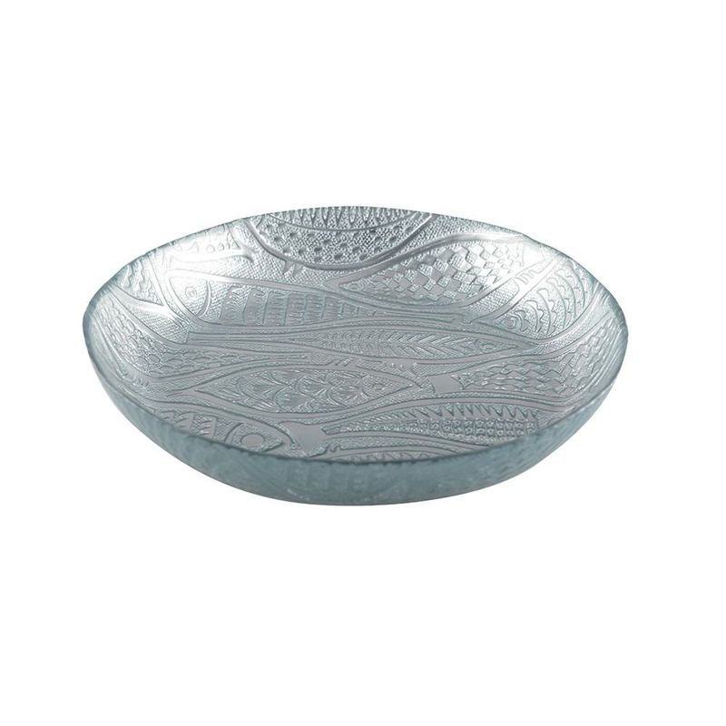 COUPE CREUSE POISSON VERRE BLEU CLAIR 30.5CM